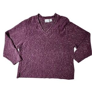 Fashion Bug Burgundy V-neck Donegal Soft Acrylic‎ Sweater 26/28